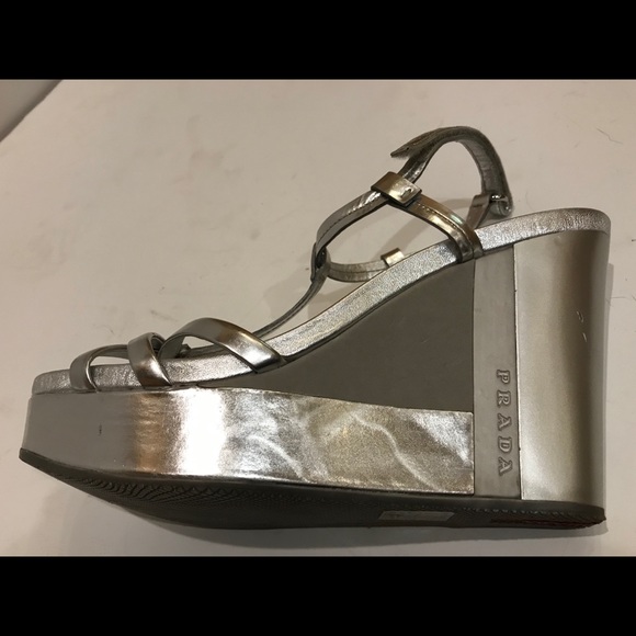 Authentic Silver Prada wedges - Picture 5 of 8